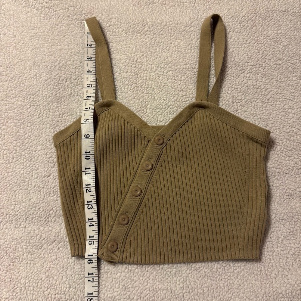 ba&sh Beige Cubalt Ribbed Knit Button Front Crop Tank Top - Picture 4 of 11